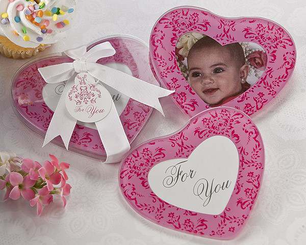Baby Girl Pink Love Heart Photo Frame - Shower Christenning bomboniere - 2 pack